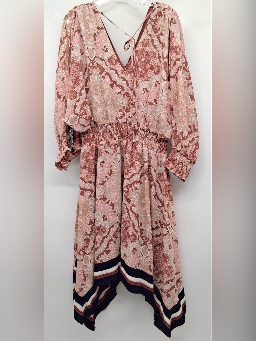 NWT New York & Company Paisley LS Cold Shoulder Midi Dress w/Smock Waist Sz XL